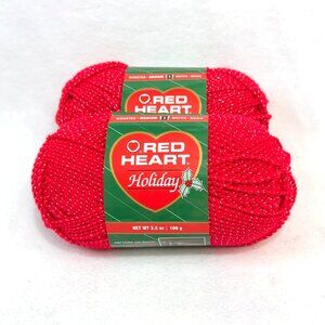 Red Heart Holiday Yarn - Vibrant Red with Metallic Silver - Lot of Two Skeins